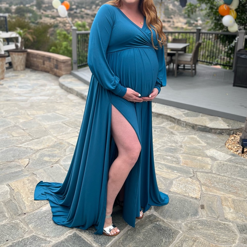 Maternity gown, baby shower dress, blue XXL
